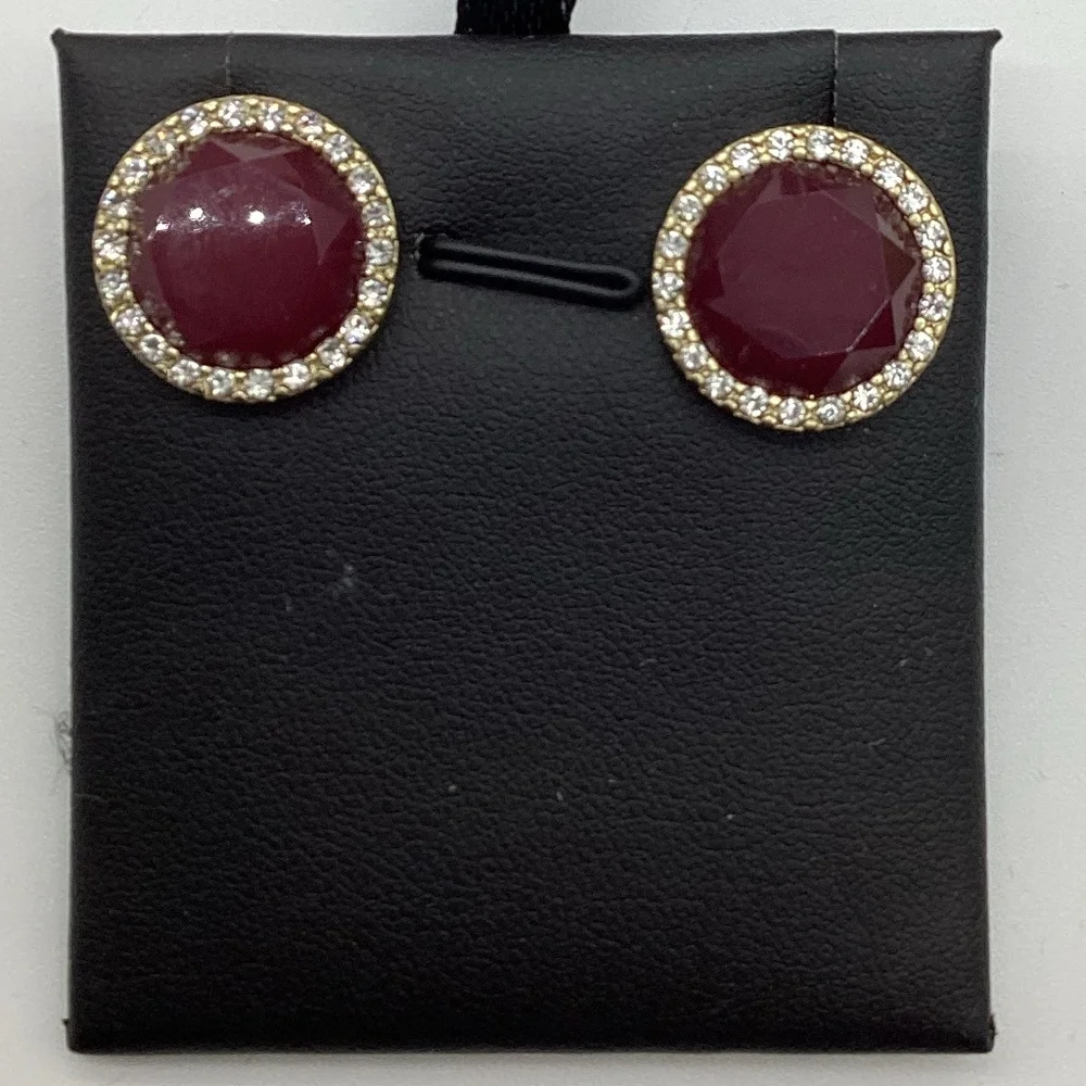 210. Maroon, Gold & Diamond-Studded Earrings – EUC